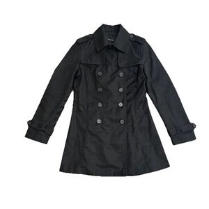 Banana Republic Black Trench Coat Petite S Double Breasted Womens Classic Jacket